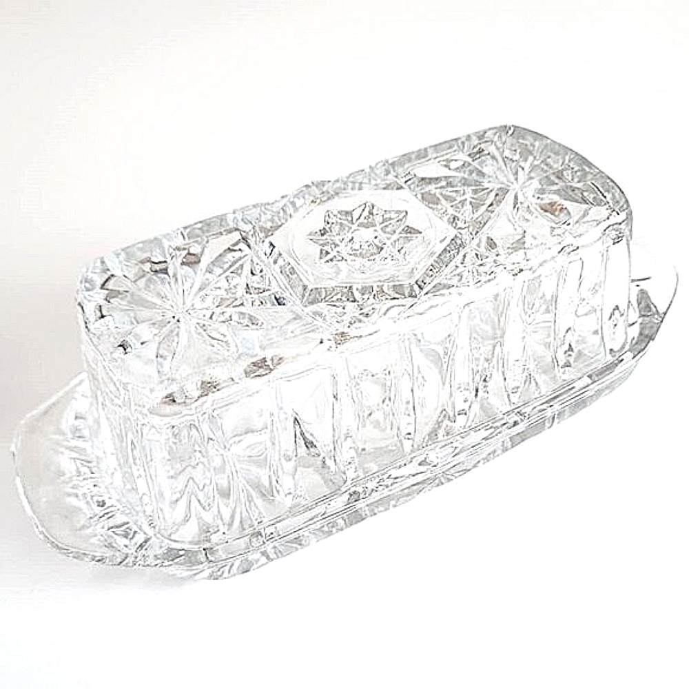 Vintage Anchor Hocking cut glass butter dish - please read carefully